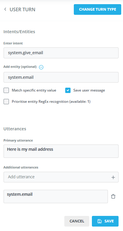 Create a user turn where the user can enter their email.