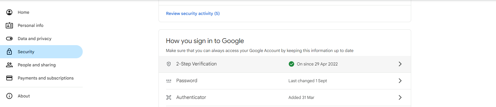 Click on the '2-Step Verification' (confirm password)