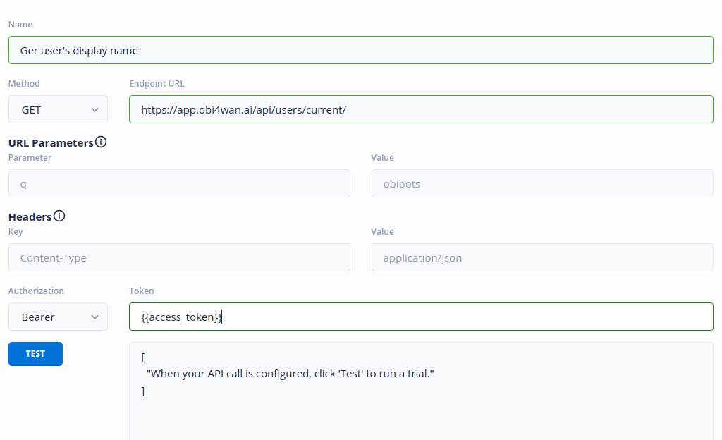The API configuration looks like this: