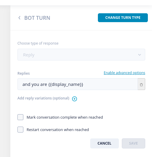 We have the bot respond by telling you your name