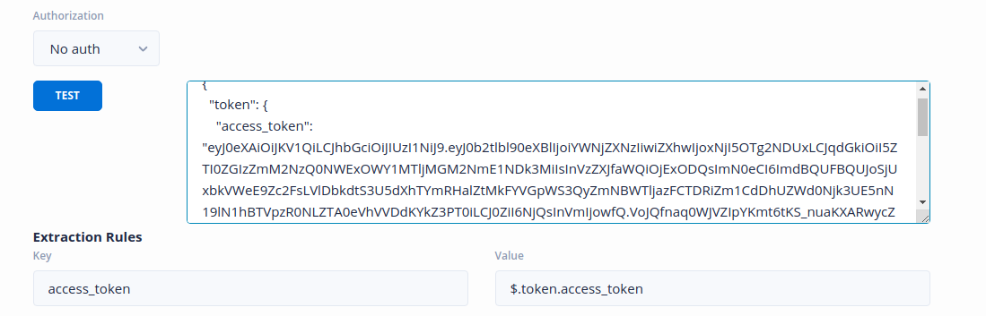 After a test call, we write a JSON path expression to extract the access token: