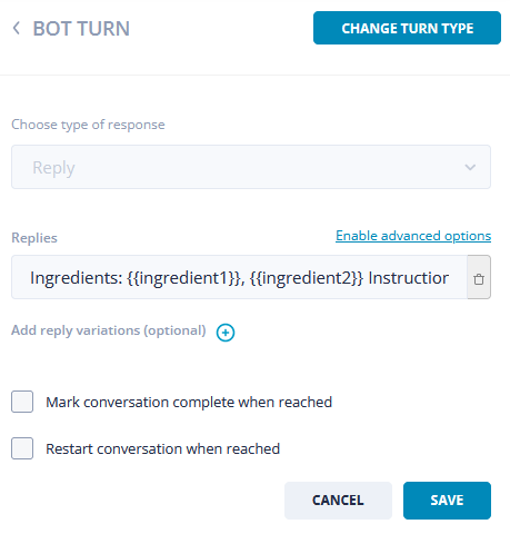 And the final step is to reply with the collected information in Bot Turn