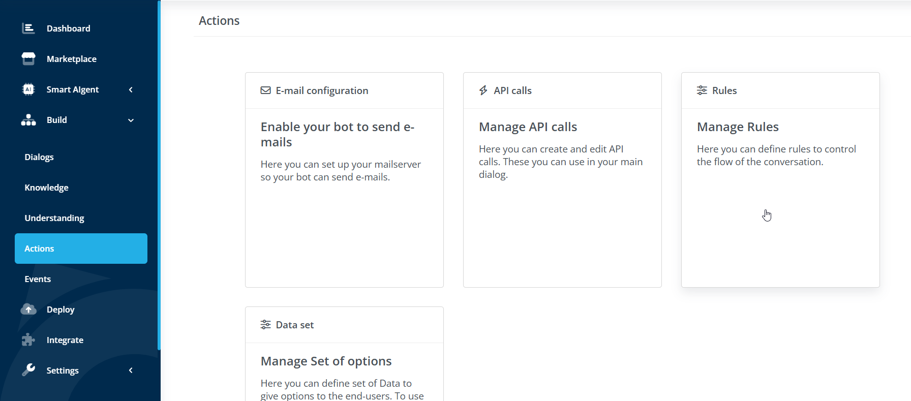 Build > Actions > Manage Rules